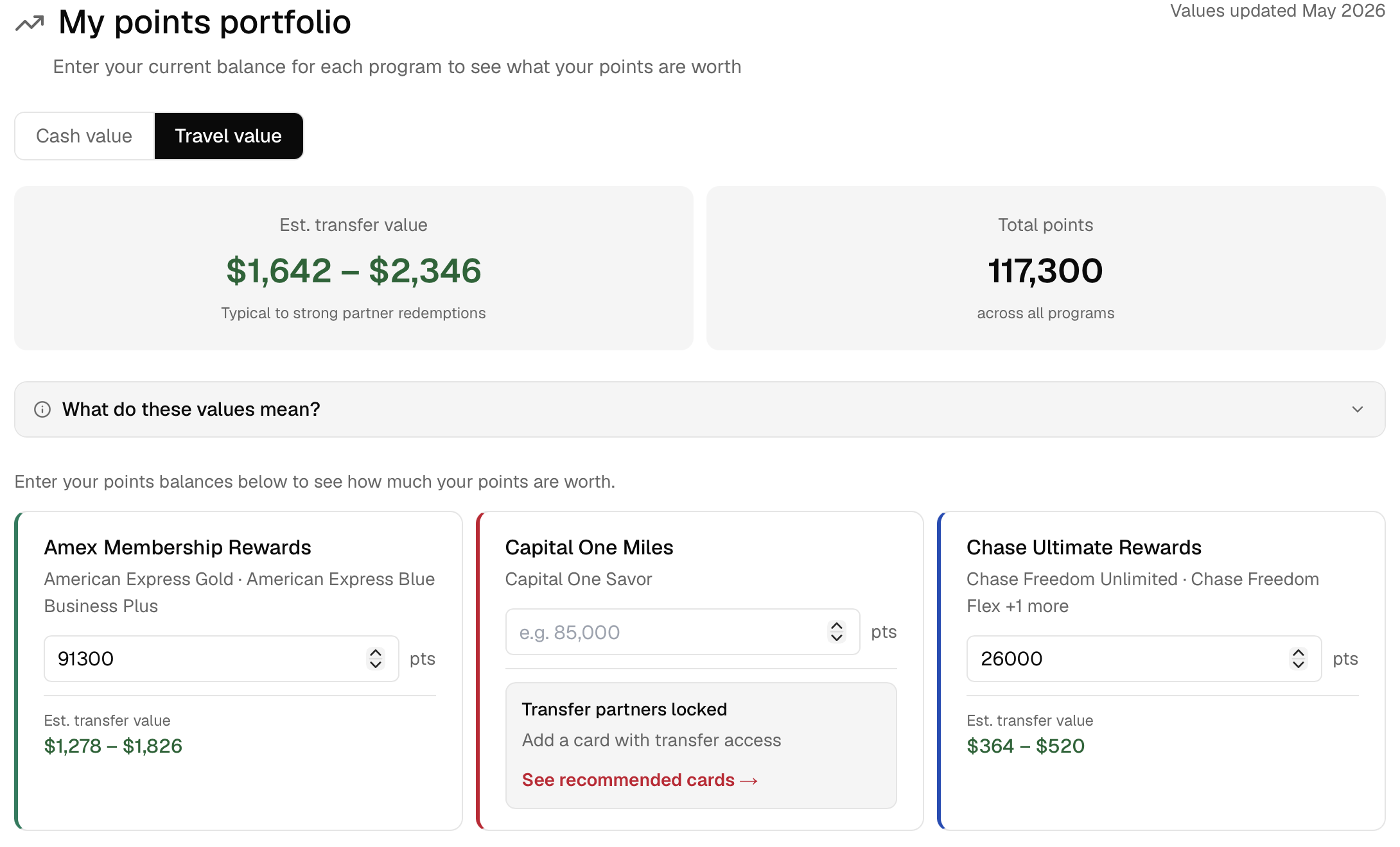Points portfolio screenshot