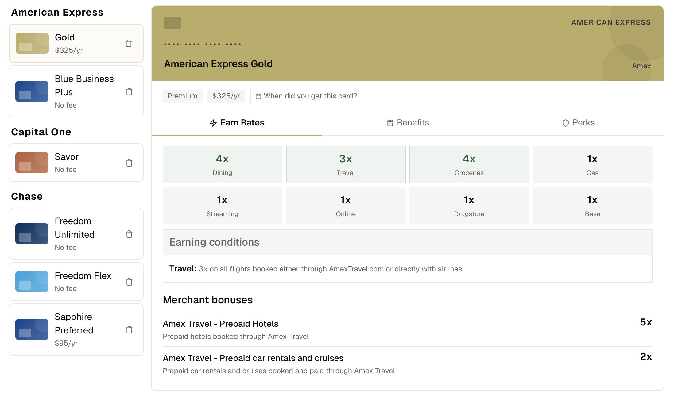Card wallet screenshot